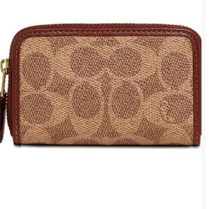 Coach Tan and Brown Signature Zip Wallet